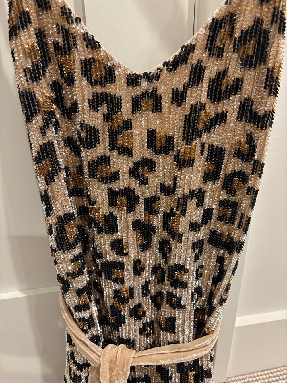 Retrofete - Sequin Leopard Print Slip Dress with Waist Tie - Picture 4 of 4